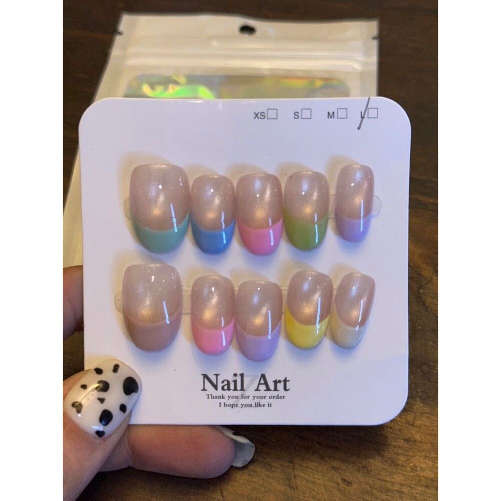 Rainbow French Tip Almond Press On Nails Size Large